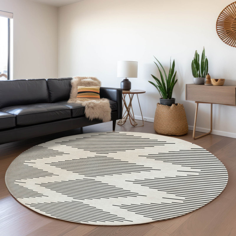 Premium Machine Washable Colmenero AMF1016 Geometric Rug, Round 8'