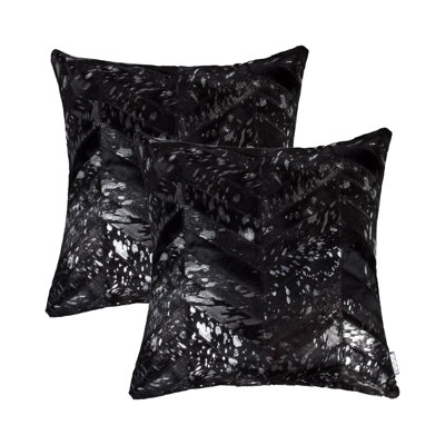 Set of Two 18" Chevron Cowhide Throw Pillows