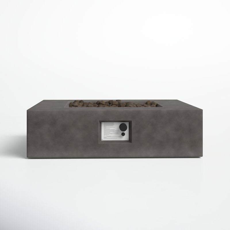 Rashid Concrete Propane Smokeless Fire Pit Table, Charcoal, 12" H x 42" W x 42" D