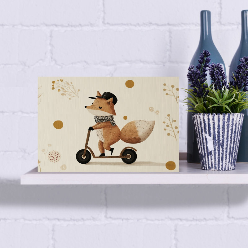 Stylish Fox Scooter Playful Whimsical Abstract Fox Autumn Nature Wall Art Print by Mathieu - Wrapped Canvas Print