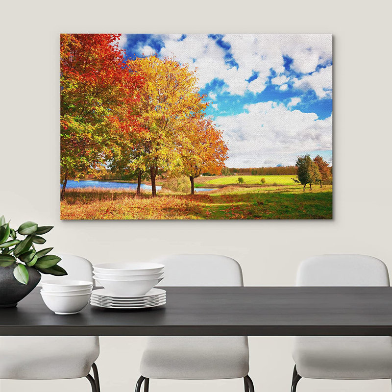 Autumn Forest Country Field Nature Wilderness - Photographie sur toile tendue, L 18 po x H 12 po