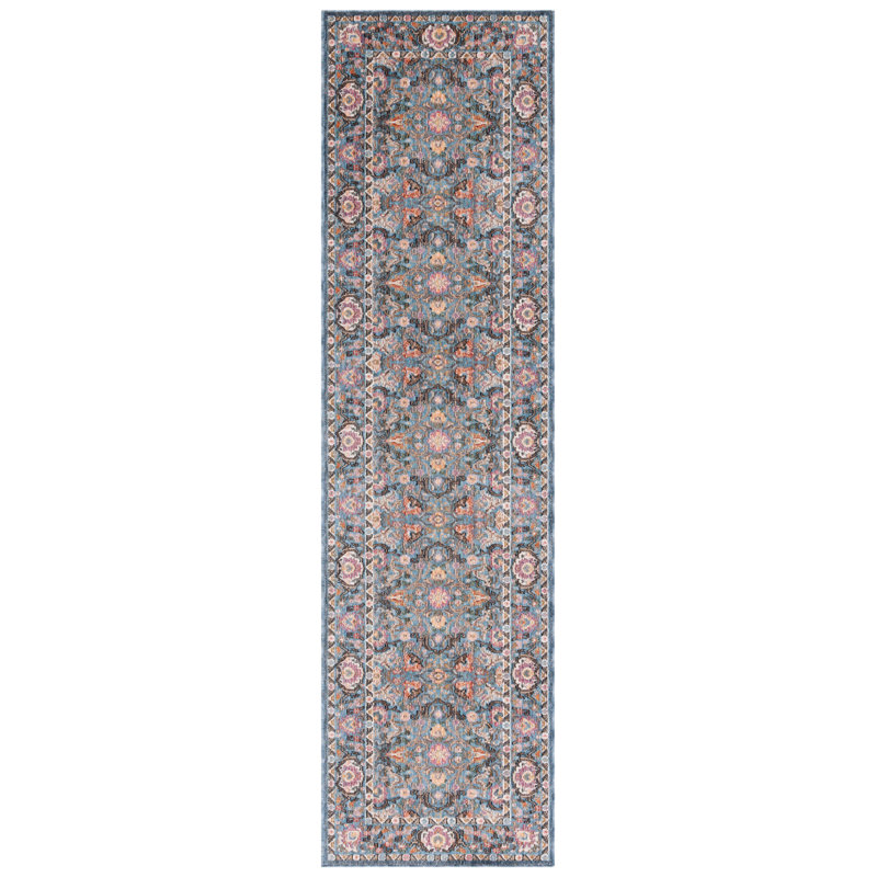 Tapis oriental en polyester tissé à la machine en bleu / noir, Tapis de couloir 2 pi 2 po x 8 pi