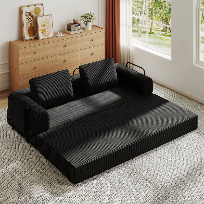 Canapé-lit convertible avec coussin cylindrique - Coussin pliant en velours côtelé pour une utilisation polyvalente dans le salon, la chambre à coucher et le studio