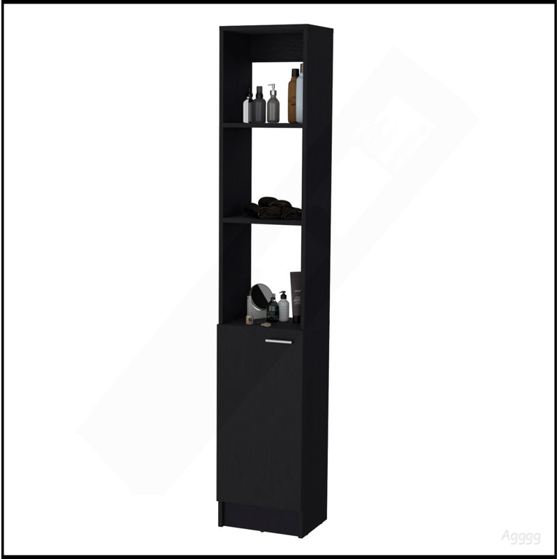 Armoire à linge Brenda avec 1 porte et 3 tablettes ouvertes, Black