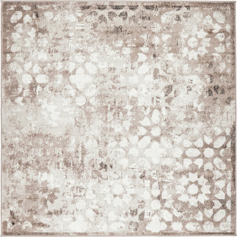 Brandt Floral Area Rug, Square 6'1", Brown/Cream