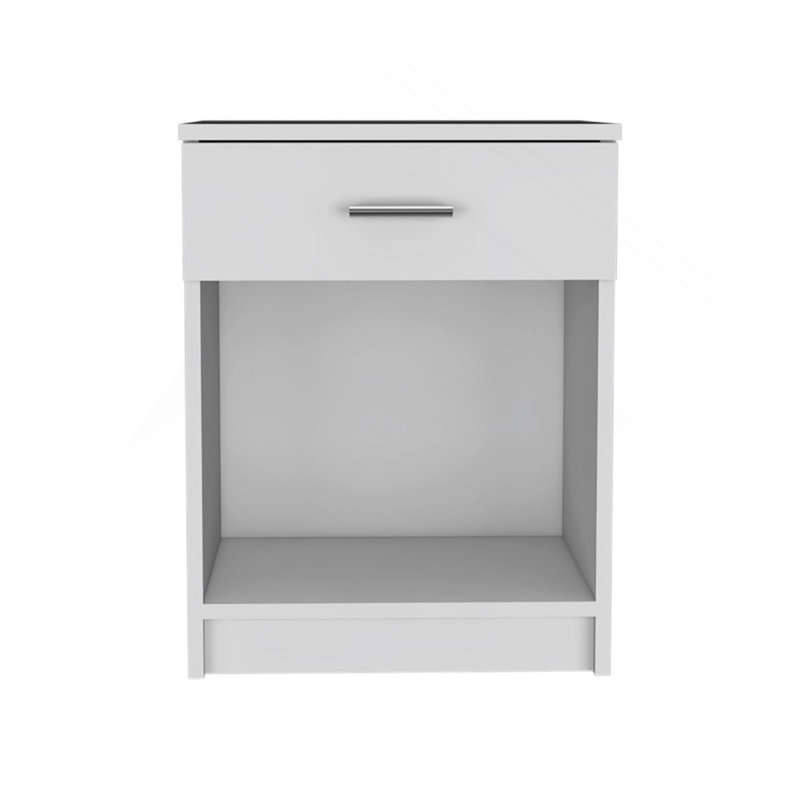 Table de chevet H 21 po, un tiroir, tablette basse, plateau, blanc, Blanc