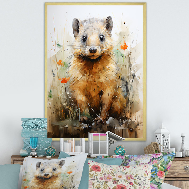 Rêves de castor surréaux sur toile, H 20 po x l 12 po x P 1 po, Encadrement doré