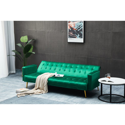 Lit avec coussin supérieur - 3, pieds en métal doré, bois massif +, tissu de coussin de siège en velours
