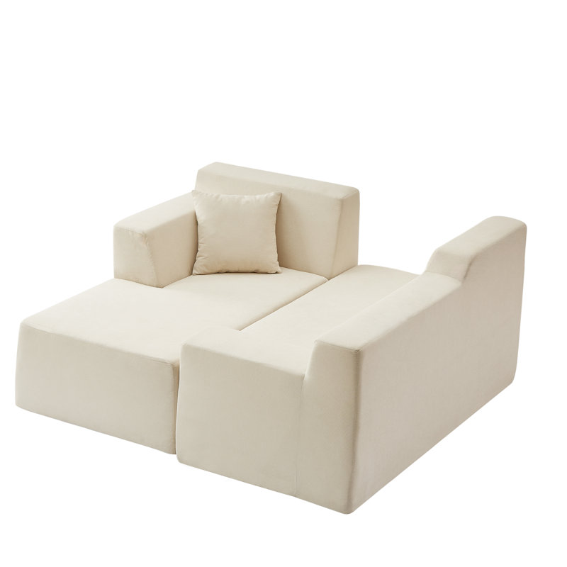 Canapé d'angle modulaire en velours côtelé en forme de L avec dossier haut, Face à la gauche, Polyester beige