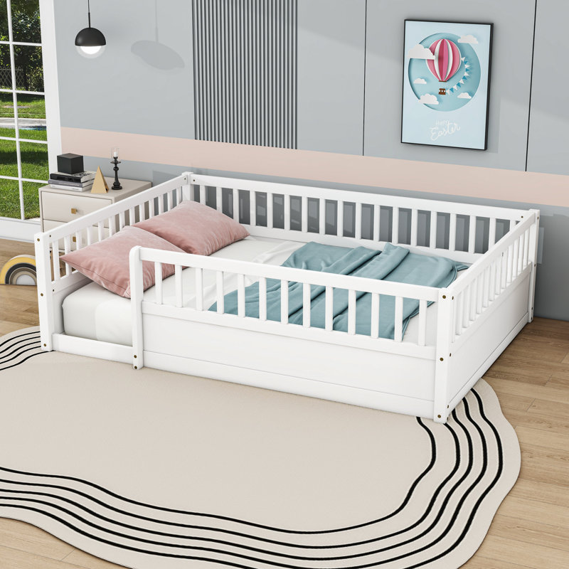 Lit en bois pour enfants avec clôture, Double, Blanc