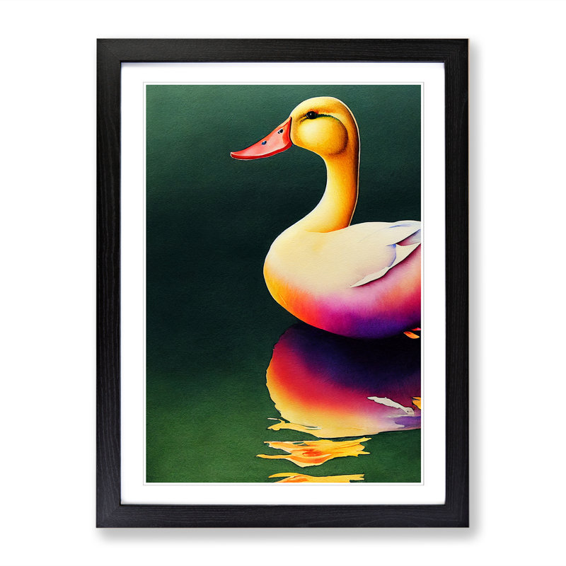 Watercolour Duck Vol.1 - Picture Frame Print, 46cm H x 34cm W x 2cm D, Oak