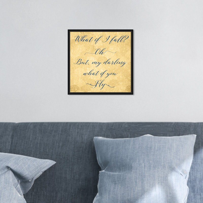 «What If You Fly Inspiration Modern Gold», art textuel sur toile, Cadre noir, H 13 po x l 13 po