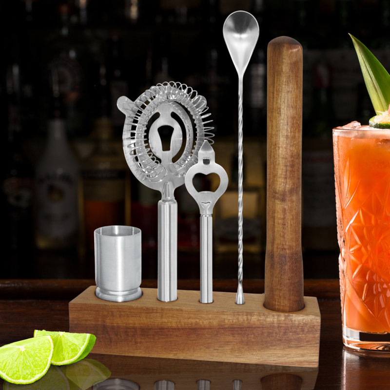 Ensemble d'outils de bar 6 pièces - Acacia / acier inoxydable