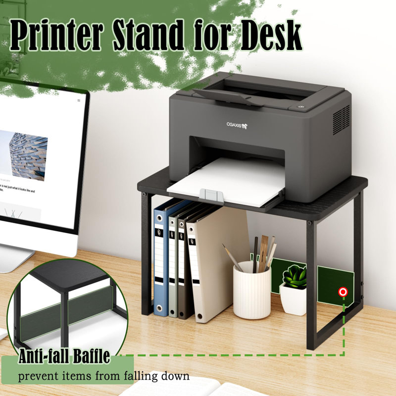 Sahitya Printer Stand With Storage For Desk, Black Desktop Printer Stand Shelf Organzier For Home/Office Heavy Duty Printer Riser Under Desk Small Table For Printer Fax Machine Copier Scanner