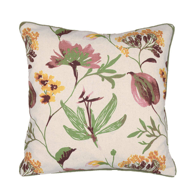 A Touch Of Floral Floral Cotton Blend Throw Pillow, 24" x 24", Green