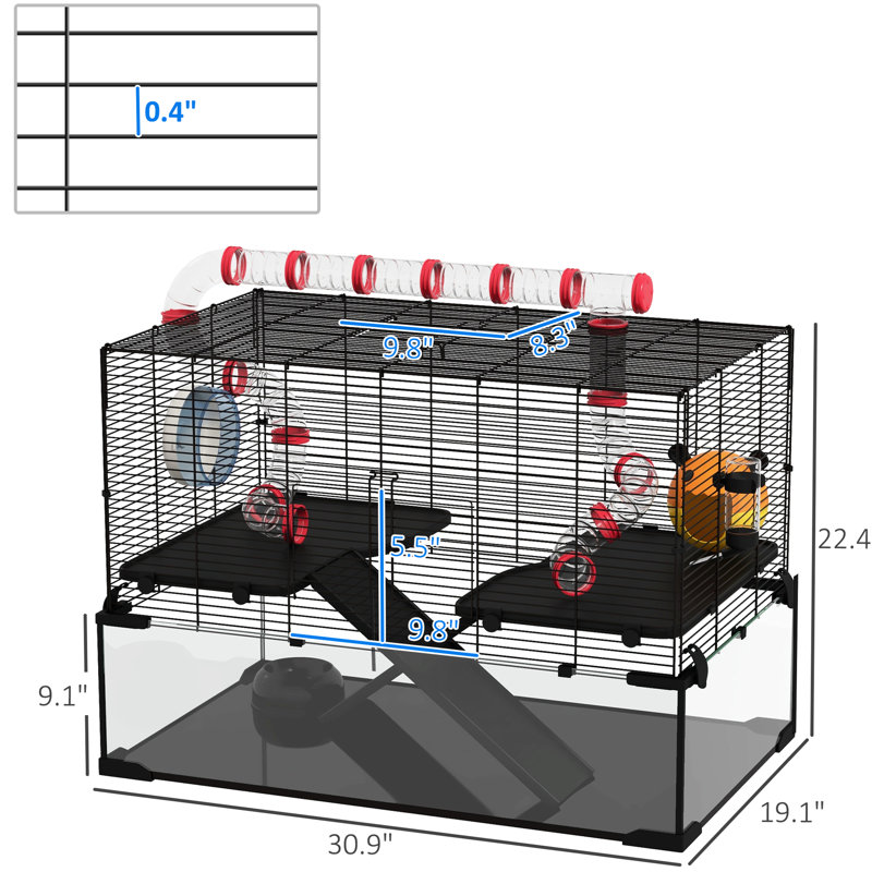 Très grand hamster calme de 31 po avec tunnel tubulaire en acier fabriqué pour un hamster nain