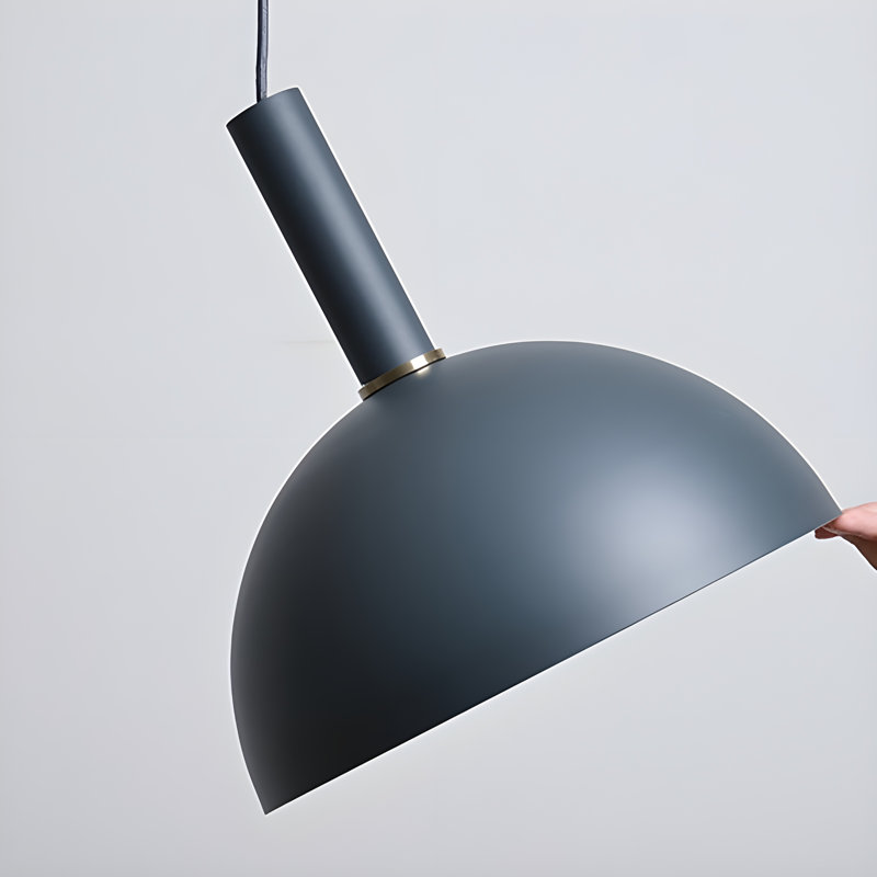 Black Metal Dome Pendant Light – Modern Kitchen & Dining Room Ceiling Lamp with White Lining