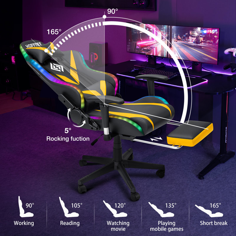 Hoffree Rocking Gaming Chair with Speakers Ergonomic Gamer Chair with Massage for Office and Gaming, Yellow/Black
