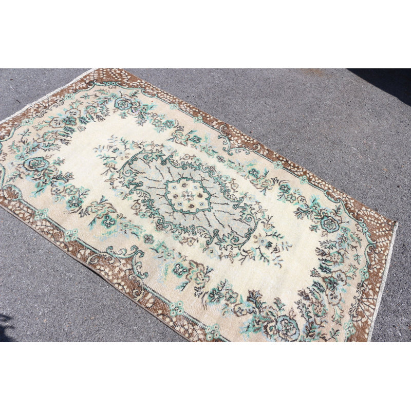 Tapis turc beige tissé à la main à motif floral décoratif pour la maison et le plancher