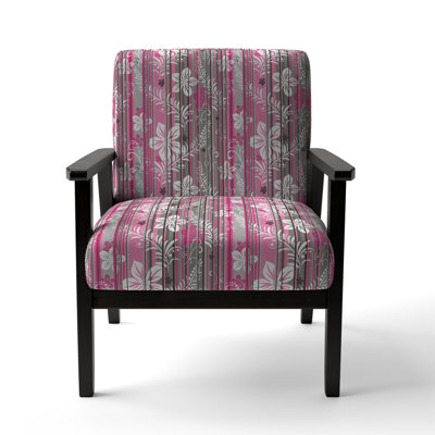 Fauteuil d'appoint rembourré à motif floral rayé rose et gris