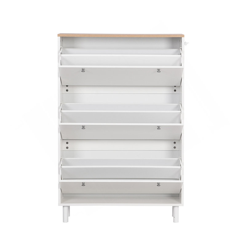 Narrow Design Shoe Cabinet With 3 Flip Drawers, Wood Grain Pattern Top Entryway Organizer With 3 Hooks, Free Standing Shoe Rack With Adjustable Panel For Hallway