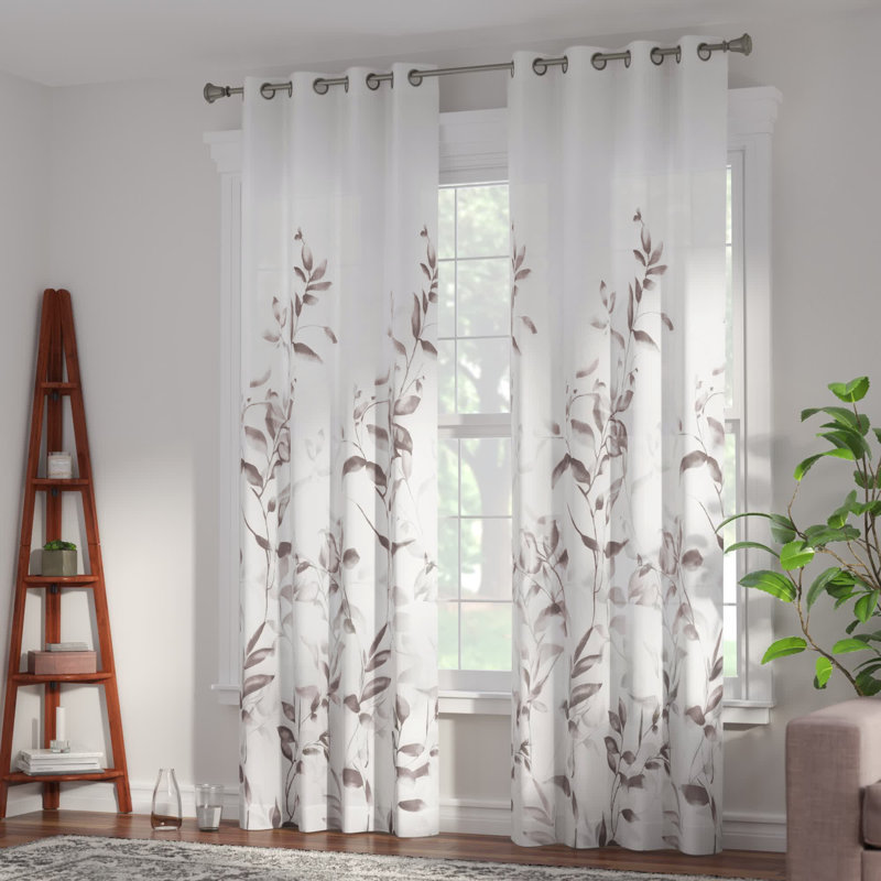 Mauve Botanical Burnout Sheer Grommet Curtain Panel