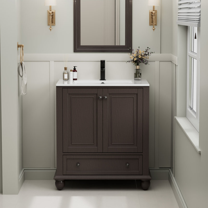 Meuble-lavabo à simple cuve 30 "avec comptoir Sharee, robinet en alliage de zinc, surface peinte, portes à fermeture en douceur Sharee