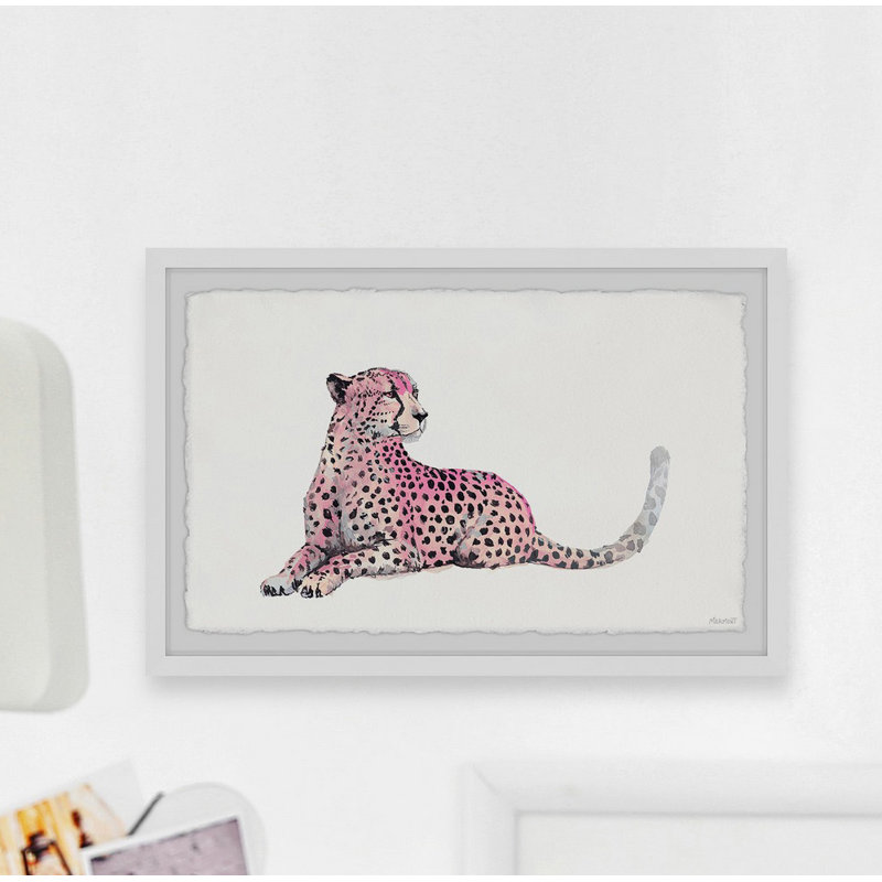 « pink cheetah »-impression d’art graphique sur papier encadrée, H 24 po x l 36 po x P 1,5 po