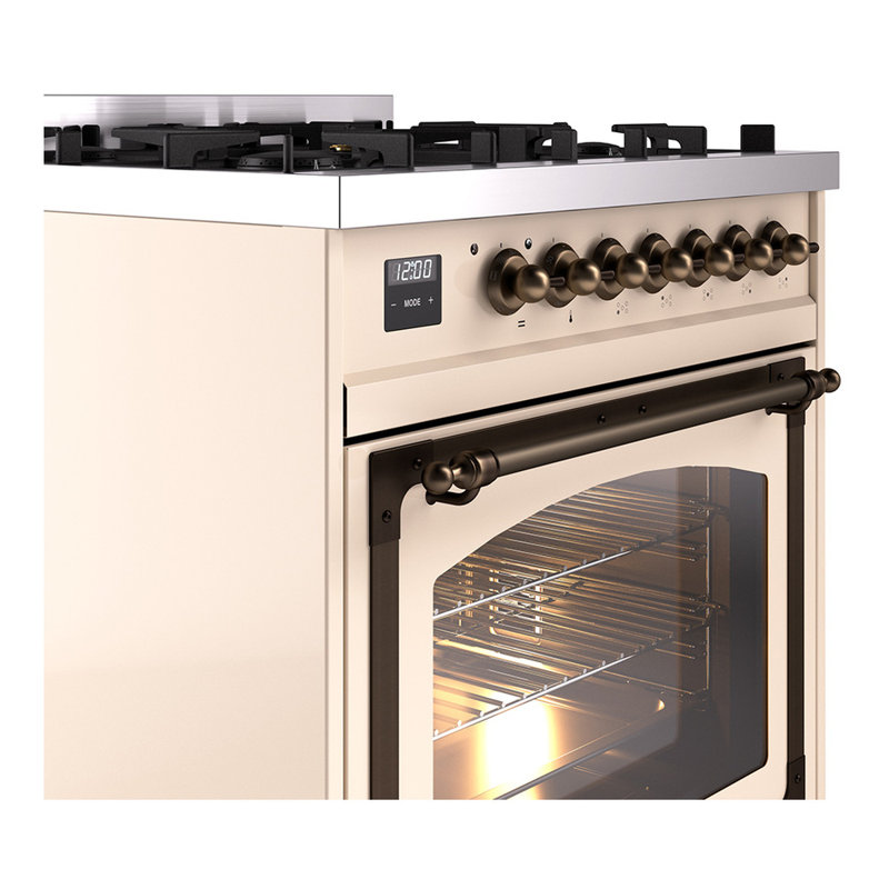 ILVE Nostalgie II Noblesse 30 in Dual Fuel Range, Natural Gas, Antique White/Bronze