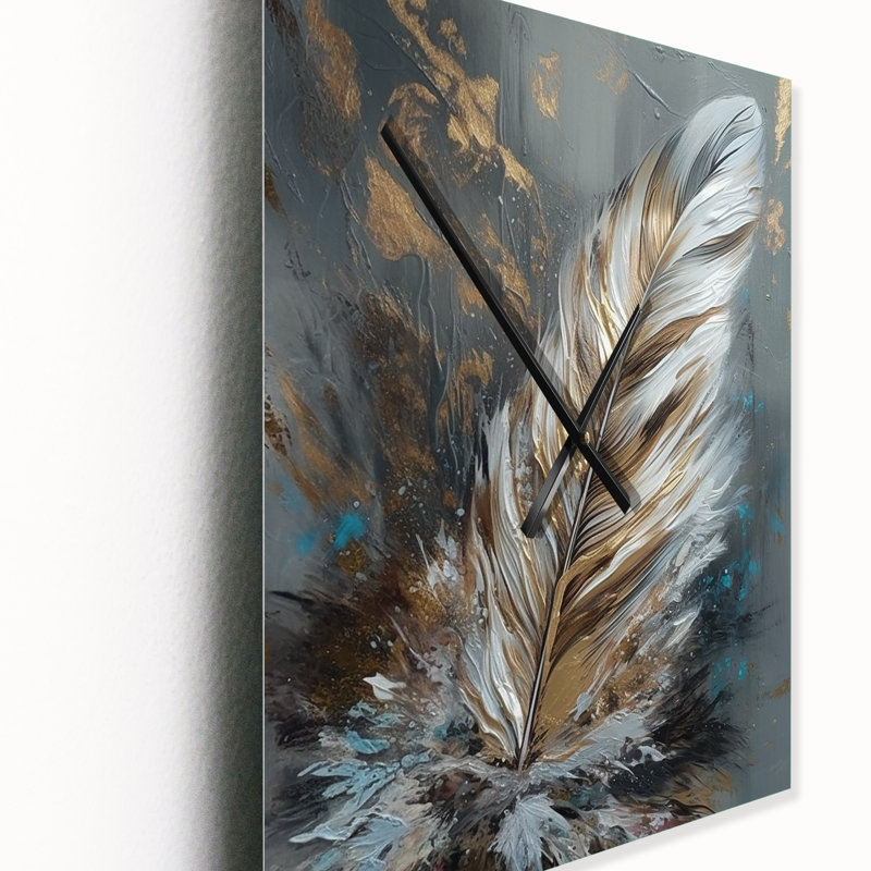 Horloge murale Feather Wanderlust III - Glam Feather, H 32 po x l 16 po x P 1 po