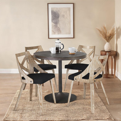 Ensemble de salle à manger 5 pièces contemporain avec plateau rond en bambou et chaises rembourrées