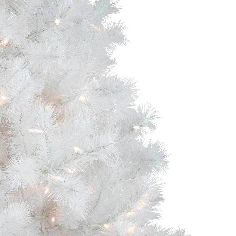 Sapin de Noël artificiel blanc pré-éclairé avec lumières DEL blanc chaud, H 7,5 pi