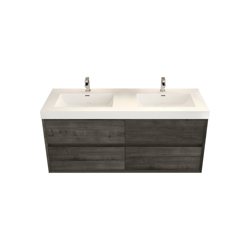 Ensemble de meuble-lavabo double 59 po, Chêne fumé