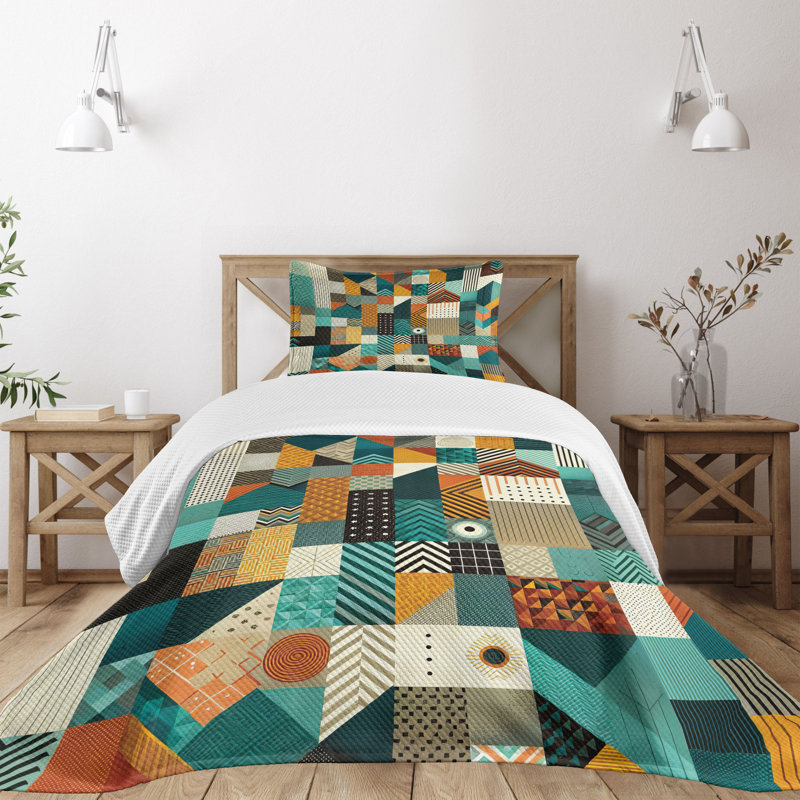 Geometric Shapes Coverlet, Twin Coverlet / Bedspread + 1 Standard Sham