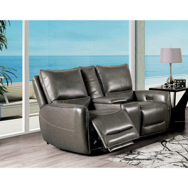 Chelo 74" Leather Reclining Loveseat, Gray