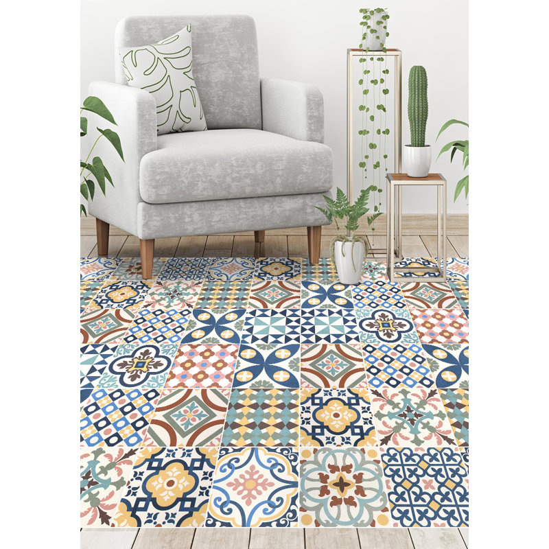 Alcia Vinyl Machine Printed Area Rug, Square 120cm