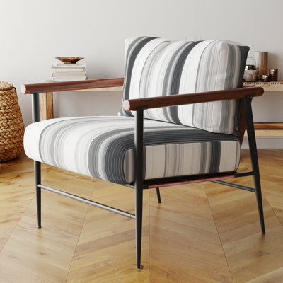 Chaise rembourrée à rayures - Fauteuil noir et gris à rayures en frêne gris