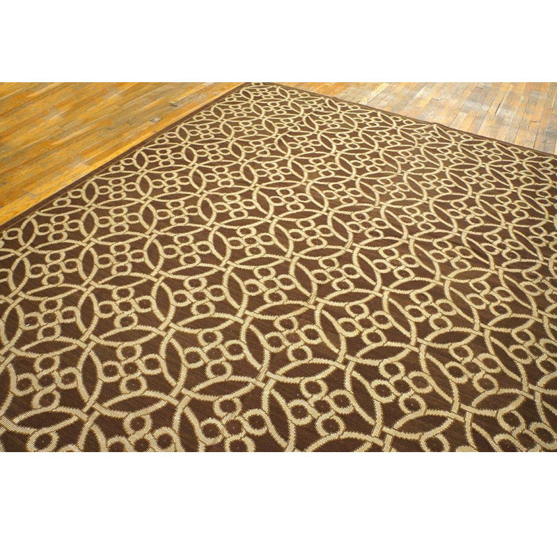 Spectacular Brown-Ivory Color Cross-Circles Pattern Needlepoint Flat Weave Rug