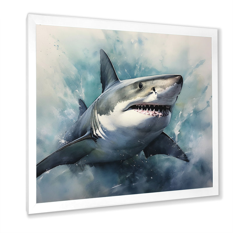 Fierce Shark II - Shark Canvas Prints, 24" H x 24" W x 1" D, White Single Picture Framed