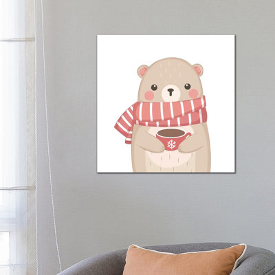 Cute Bear Illustration 1 Piece Wrapped Canvas Painting