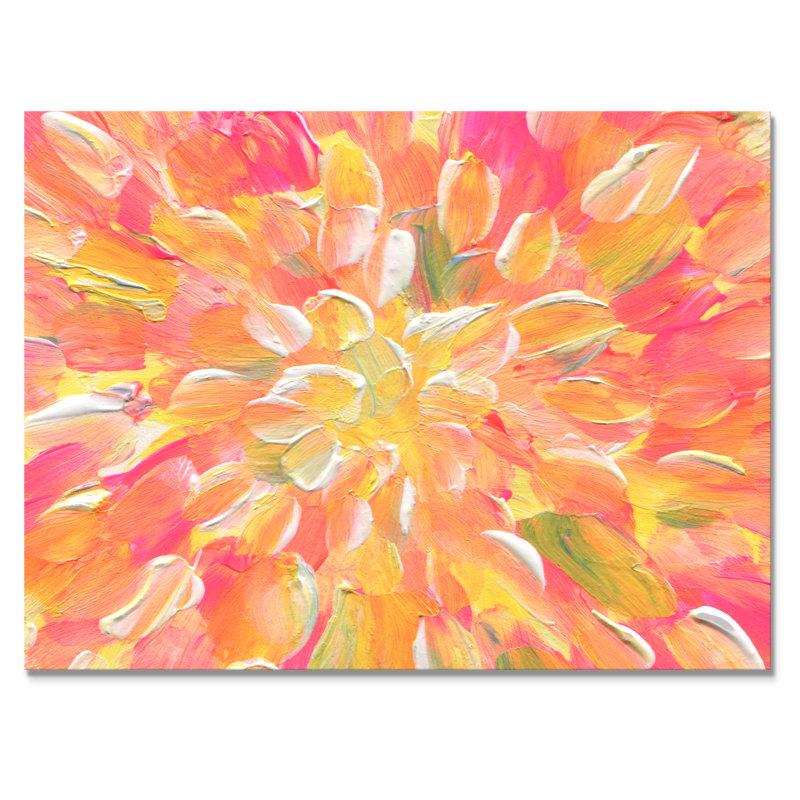 " Orange And Yellow Abstract Blossoming " Painting Print, 12'' H x 20'' W x 1'' D, Wrapped Canvas