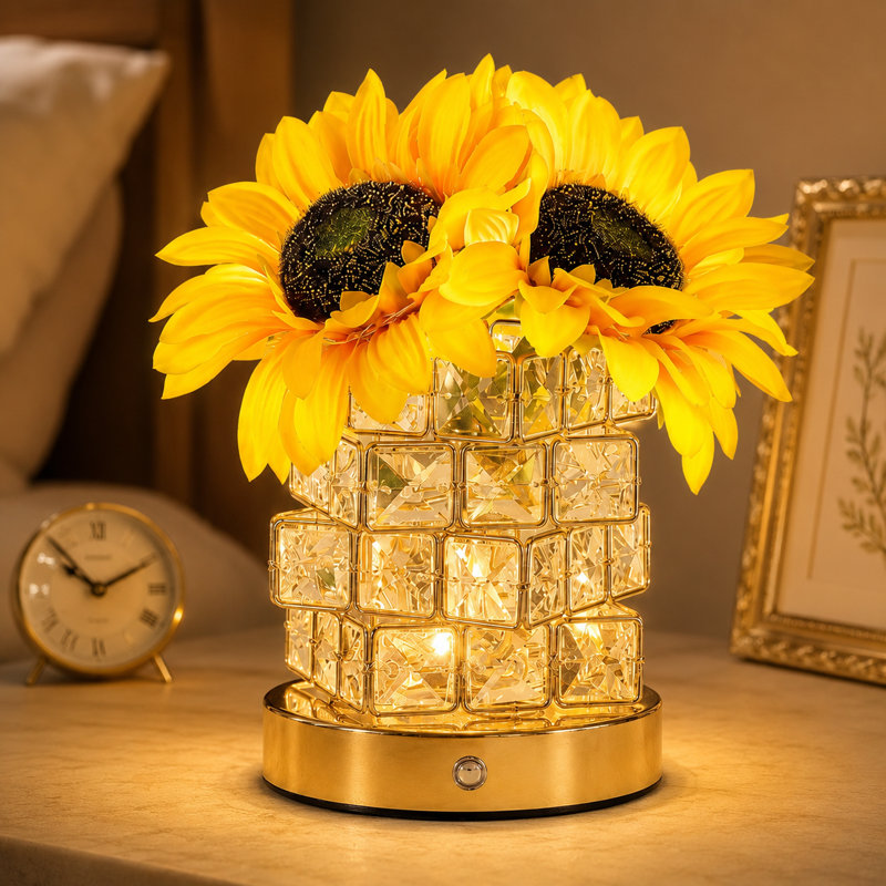 Lampe de table tournesol rechargeable USB à contrôle tactile avec gradateur de lumière pour la décoration intérieure
