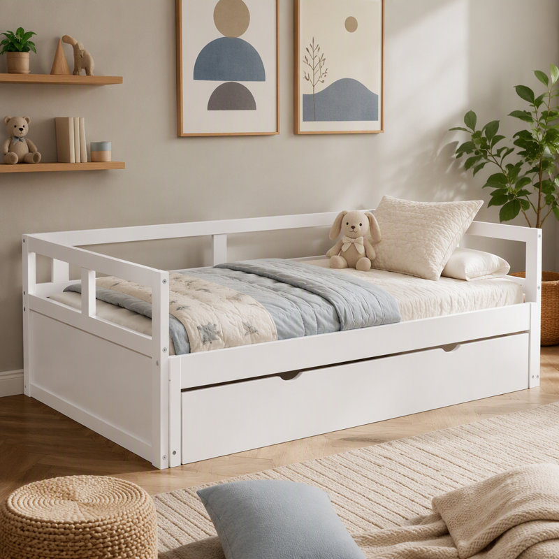 Lit de jour extensible avec couchette, lit de jour en bois avec couchette, blanc (OLD SKU: WF194887AAK), Blanc