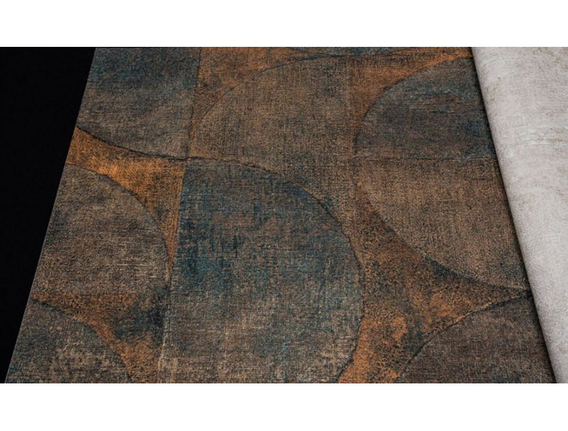 Rouleau de papier peint texturé, Bleu, brun, or, cuivre