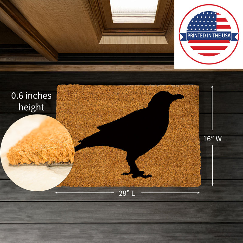 Cayleen 28"x16" Black Raven Coir Outdoor Doormat
