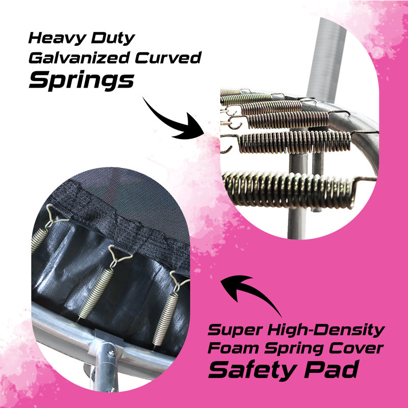 Machrus Moxie Pumpkin-Shaped Outdoor Trampoline Set with Top-Ring Frame Safety Enclosure, 14 FT, Gray