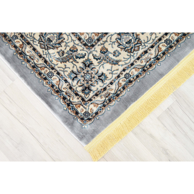 Tapis gris zone oriental, Rectangle 7 pi 8 po x 10 pi 8 po