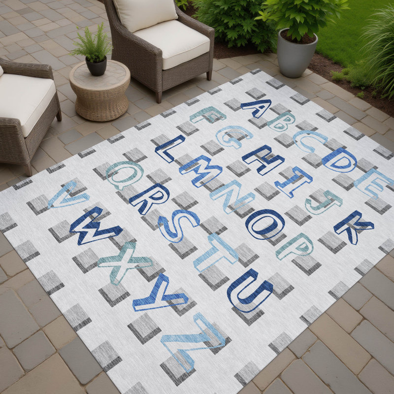Machine Washable Indoor/Outdoor Chantille ACN2827 Alphabet Rug, 8' x 10', Tin
