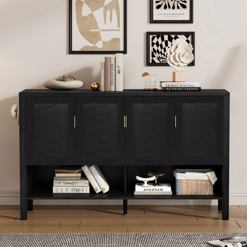 Rivelle Modern Storage Sideboard with 4 Doors and Adjustable Shelves, Black