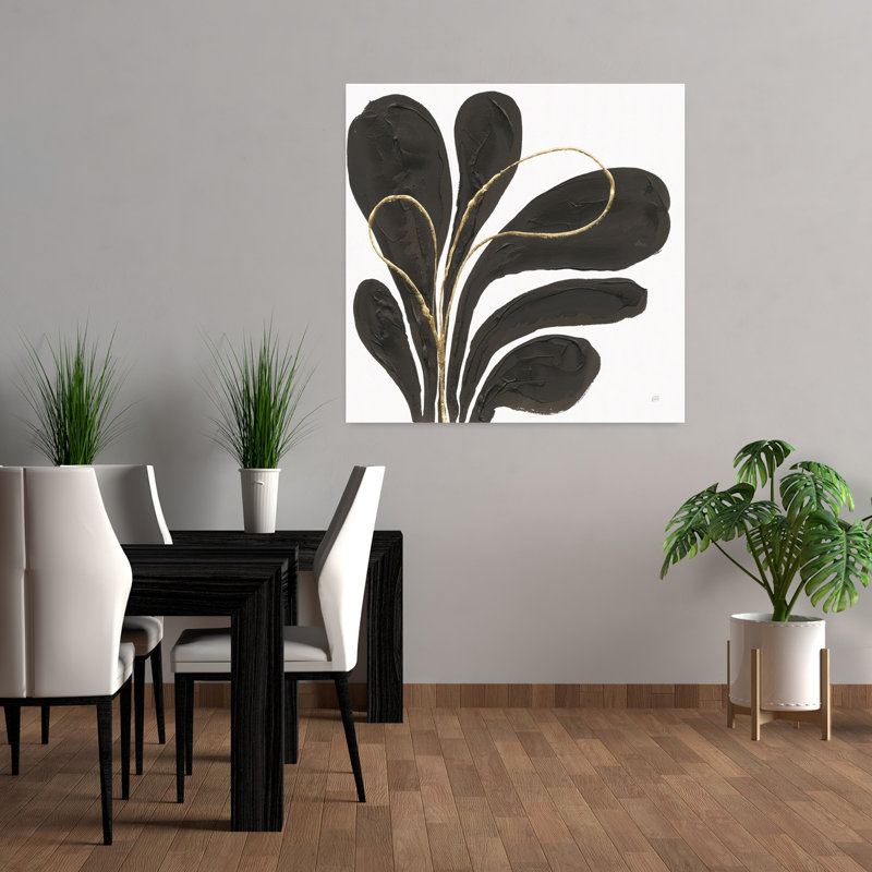 Mod moderne feuilles iv avec art crème noir, H 36 po x l 36 po